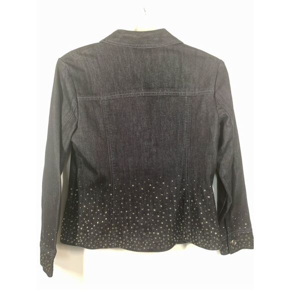 Chico’s Platinum Women's Denim Jean Rhinestone Button Up Jacket Blue Medium - Picture 6 of 8